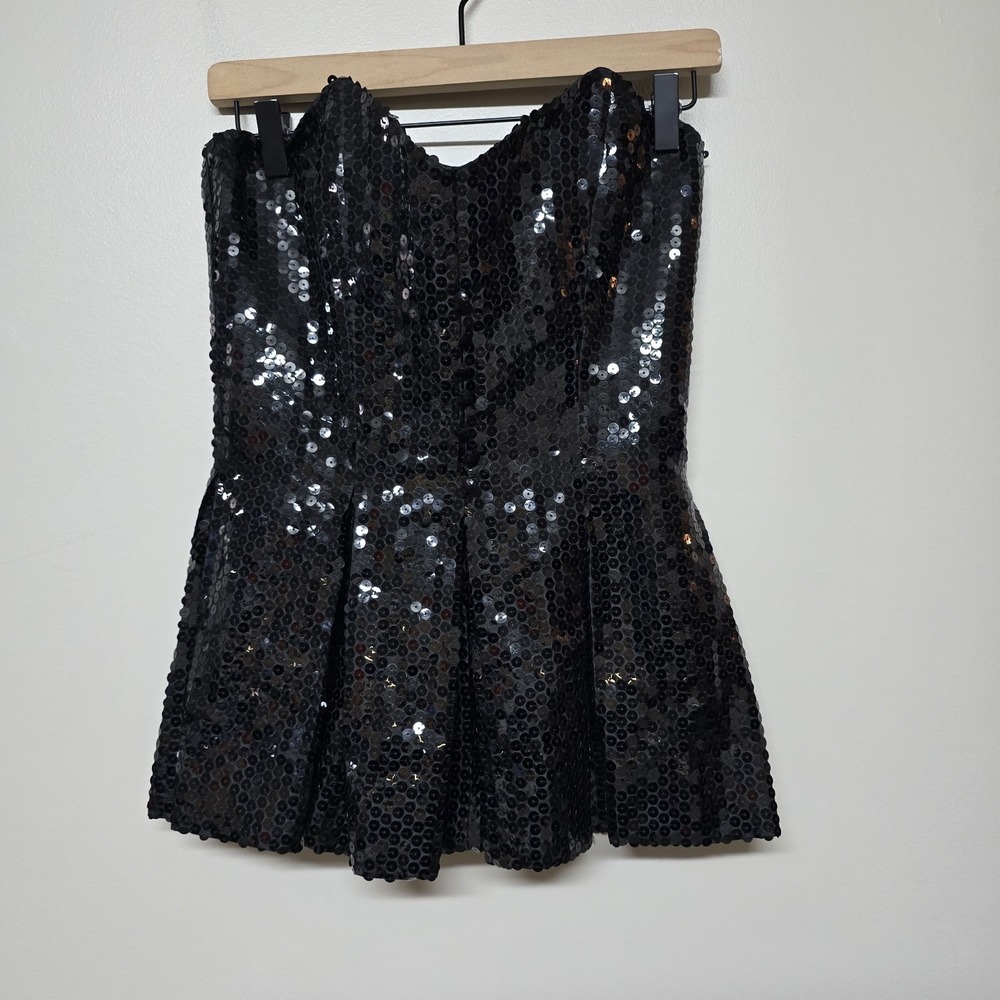 Nina Ricci Paris Black Sequin Strapless Bustier Corset Top Size 8 Elegant Party